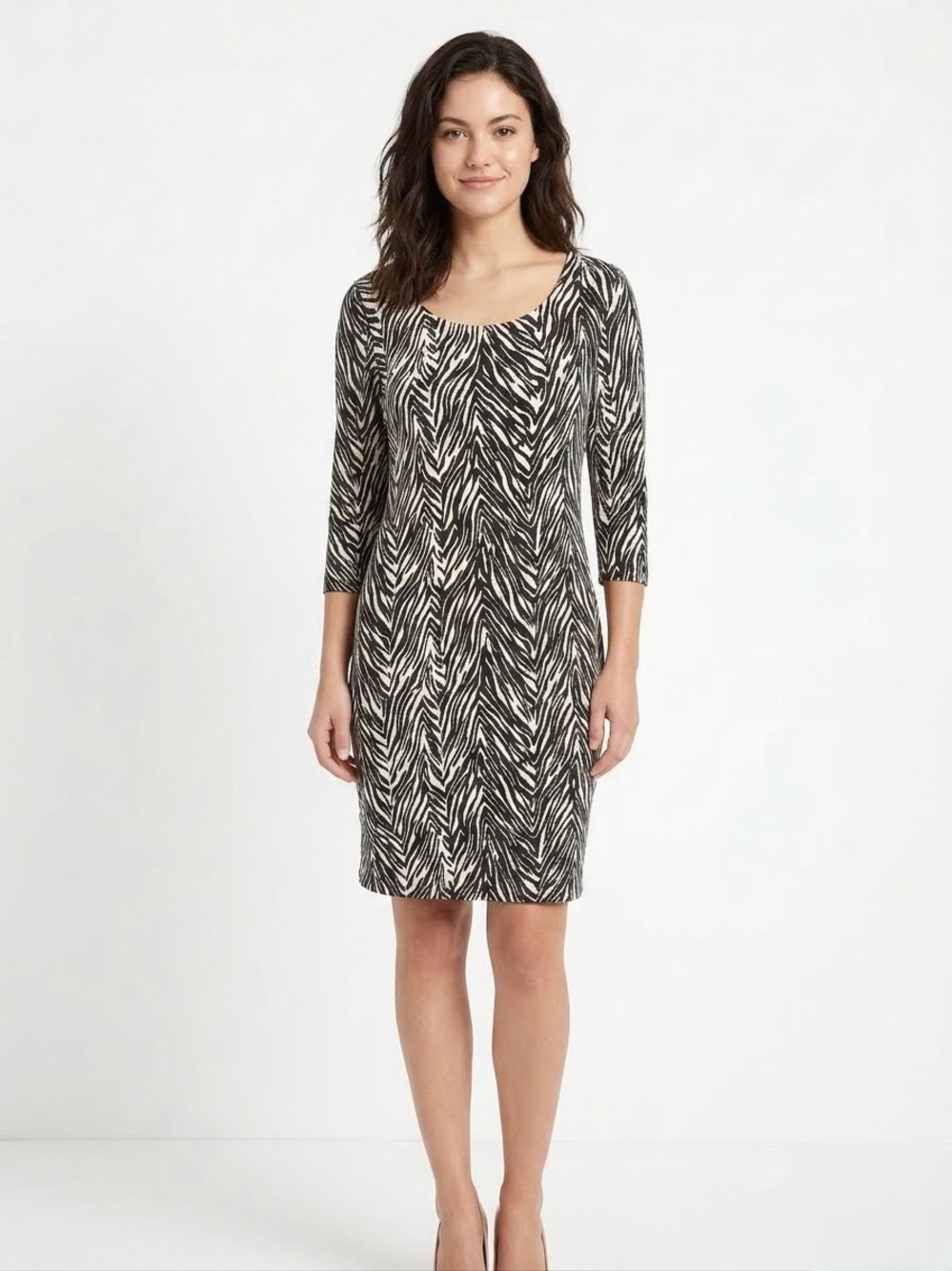 Ann Taylor Petite M Zebra Knit Sweater Dress Minimalist Officewear Workwear